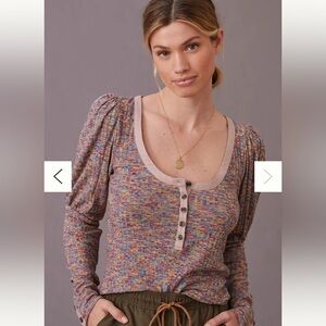 Anthropologie puff-sleeved knit Henley top